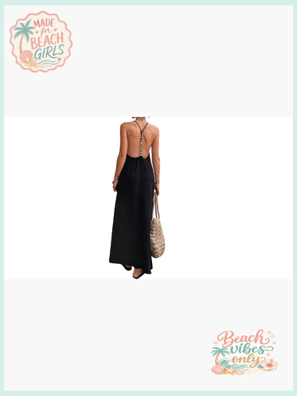 Backless Linen Maxi Dress - Open Back Summer Sundress Beach V-Neck Sleeveless - Picture 7 of 7